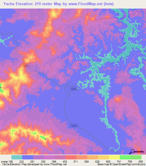 Yacha,China Elevation Map