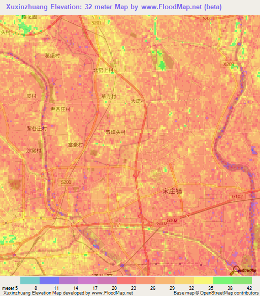 Xuxinzhuang,China Elevation Map