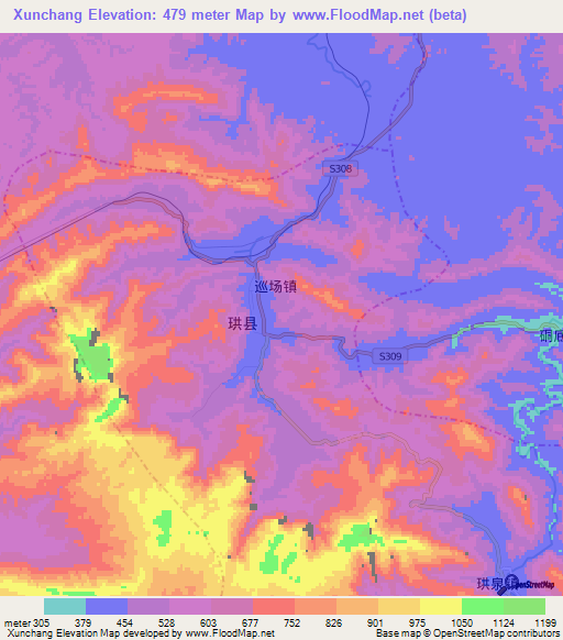 Xunchang,China Elevation Map