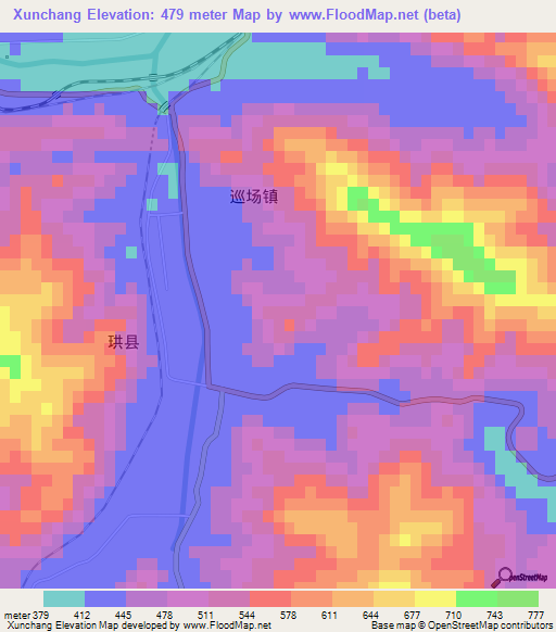 Xunchang,China Elevation Map