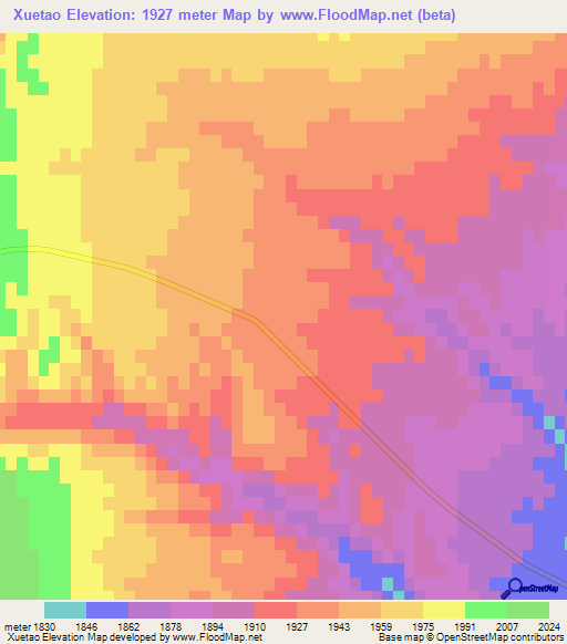 Xuetao,China Elevation Map