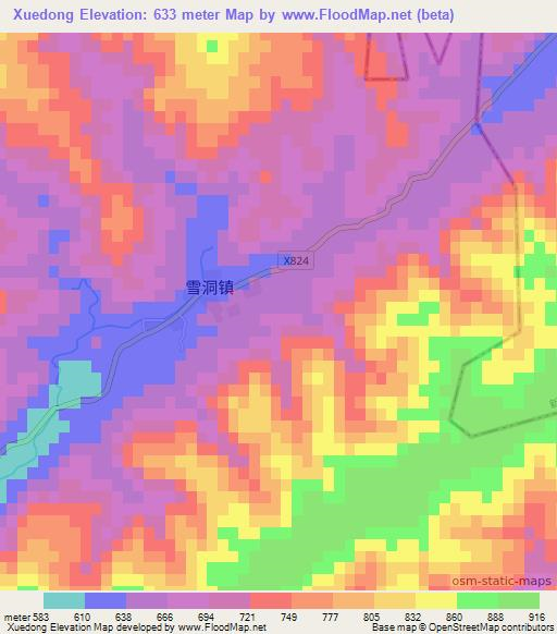 Xuedong,China Elevation Map