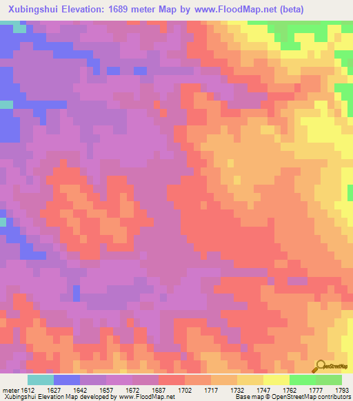 Xubingshui,China Elevation Map