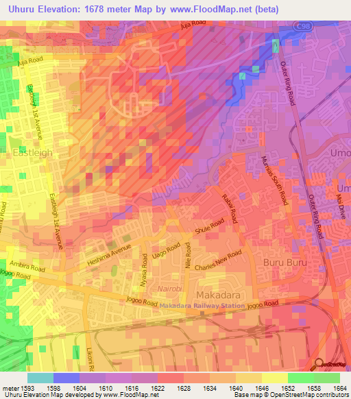 Uhuru,Kenya Elevation Map