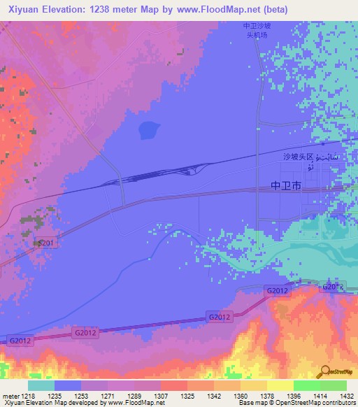 Xiyuan,China Elevation Map