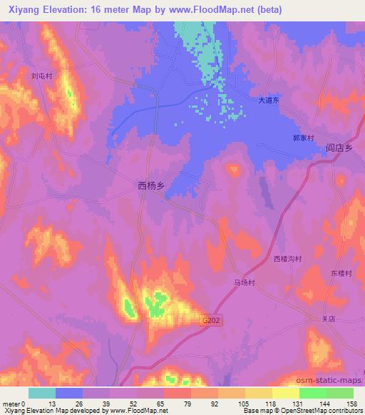 Xiyang,China Elevation Map