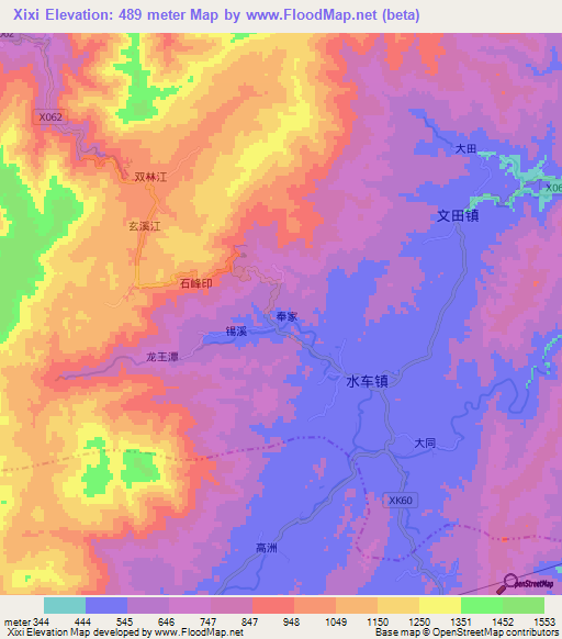 Xixi,China Elevation Map