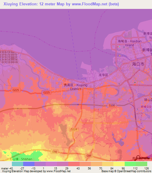 Xiuying,China Elevation Map