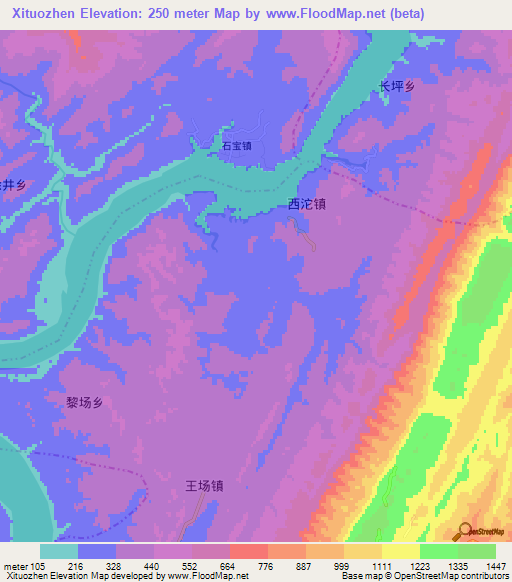 Xituozhen,China Elevation Map