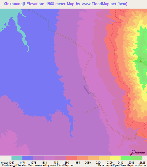 Xinzhuangji,China Elevation Map