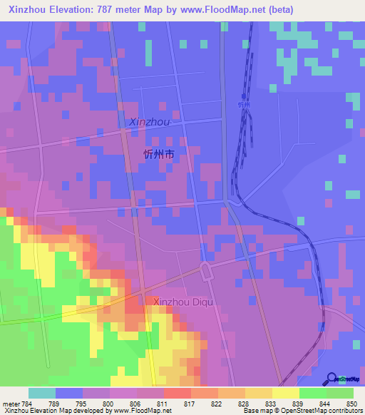 Xinzhou,China Elevation Map