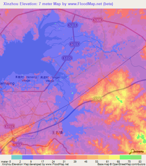 Xinzhou,China Elevation Map