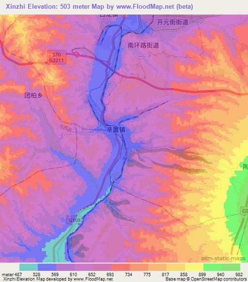 Xinzhi,China Elevation Map