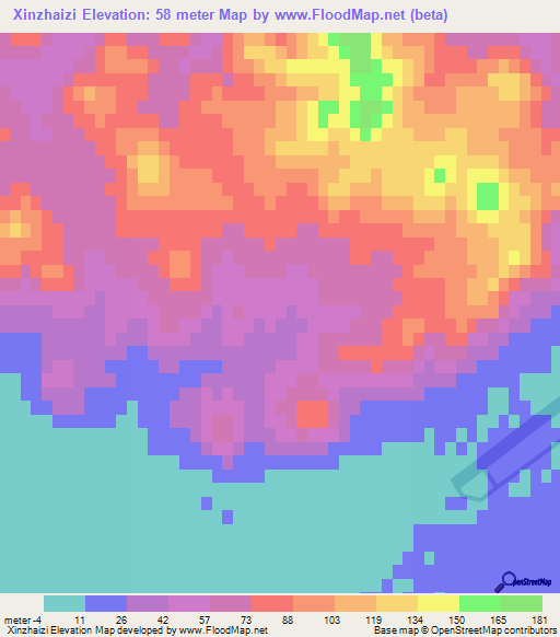 Xinzhaizi,China Elevation Map