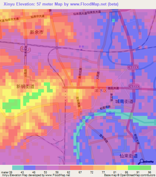 Xinyu,China Elevation Map