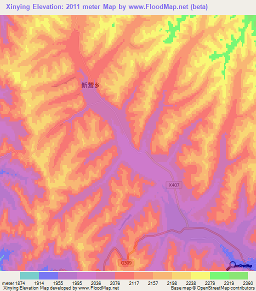 Xinying,China Elevation Map