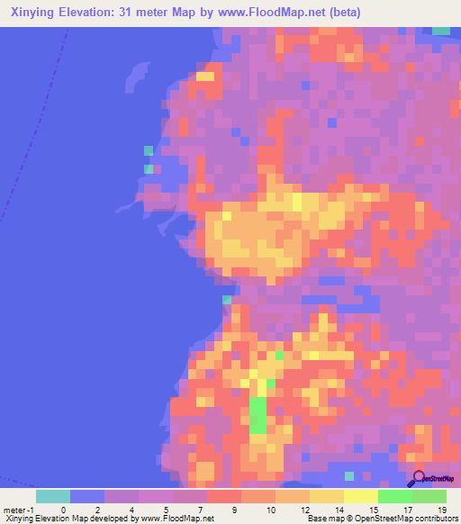 Xinying,China Elevation Map