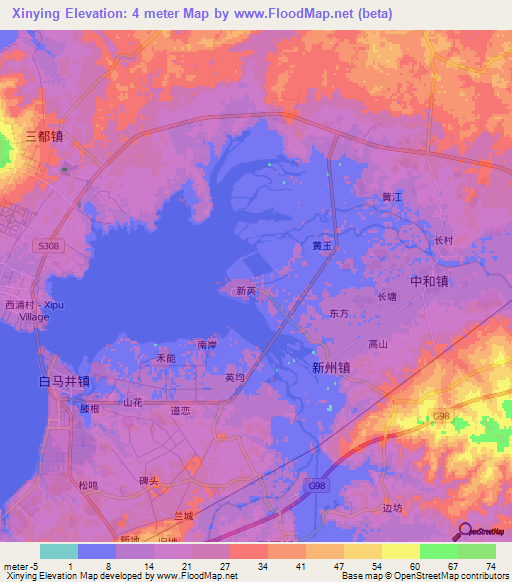 Xinying,China Elevation Map