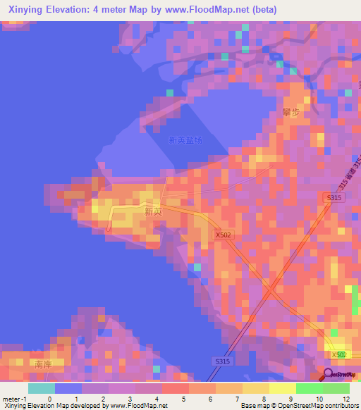 Xinying,China Elevation Map