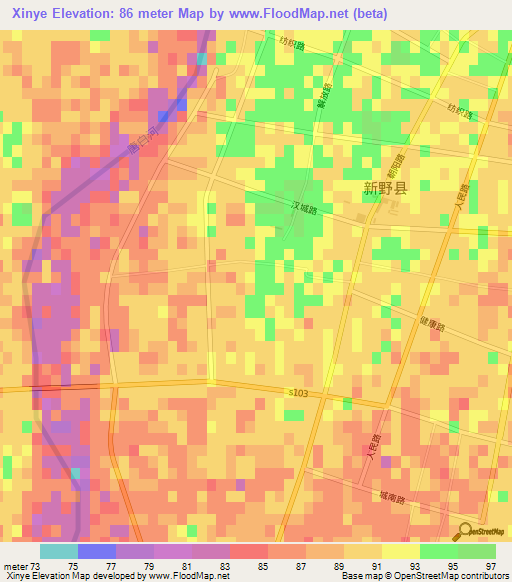 Xinye,China Elevation Map