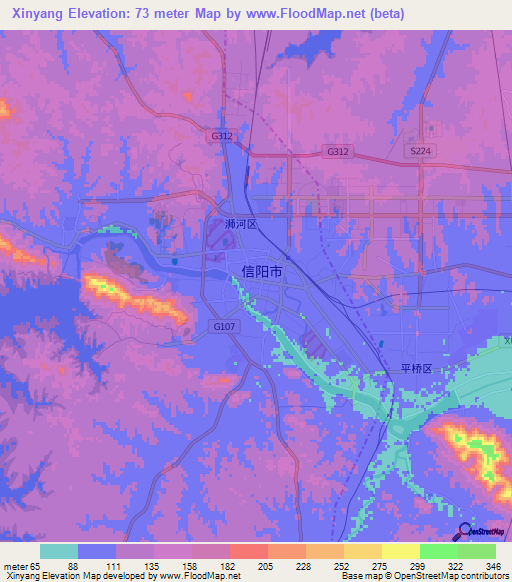Xinyang,China Elevation Map