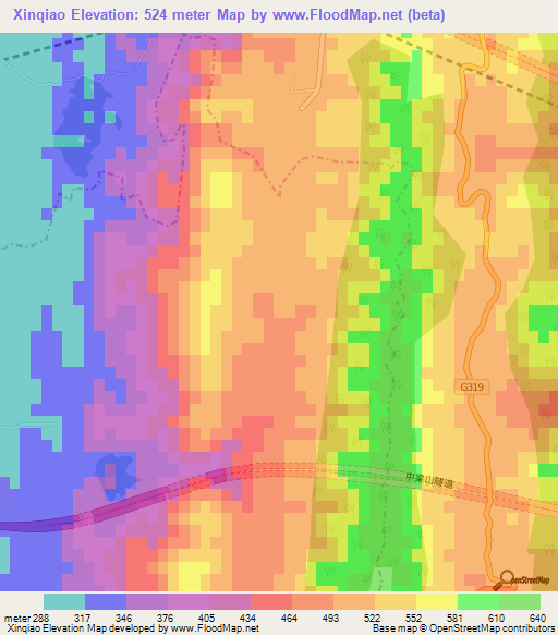 Xinqiao,China Elevation Map