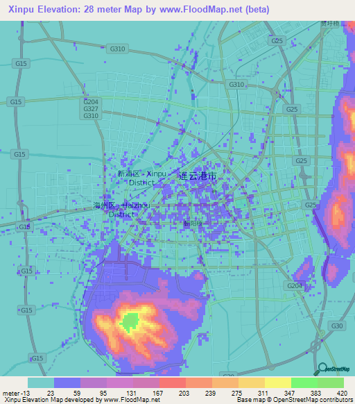 Xinpu,China Elevation Map