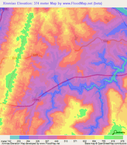 Xinmiao,China Elevation Map