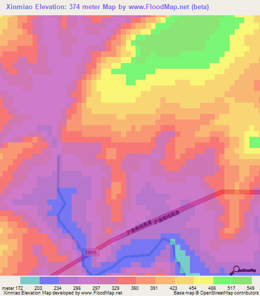 Xinmiao,China Elevation Map