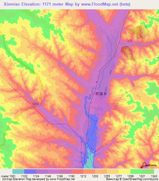 Xinmiao,China Elevation Map