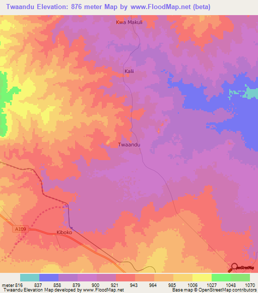 Twaandu,Kenya Elevation Map