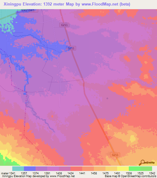 Xiningpu,China Elevation Map