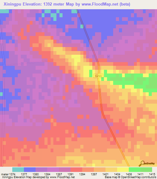 Xiningpu,China Elevation Map