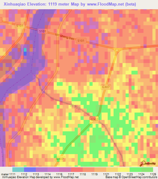 Xinhuaqiao,China Elevation Map