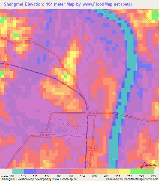 Shangmei,China Elevation Map