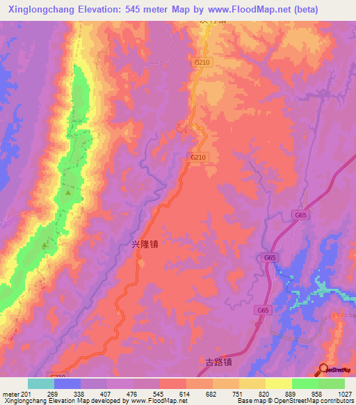 Xinglongchang,China Elevation Map