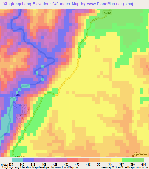 Xinglongchang,China Elevation Map
