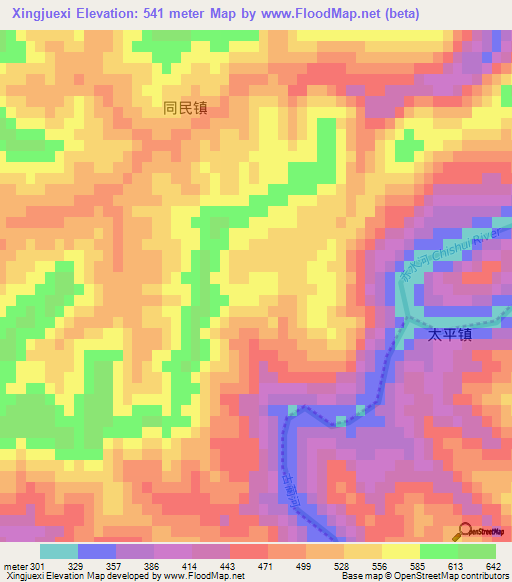 Xingjuexi,China Elevation Map