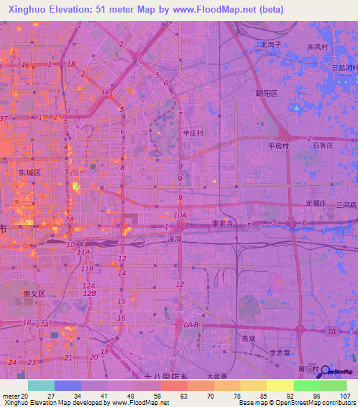 Xinghuo,China Elevation Map
