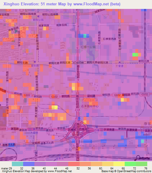 Xinghuo,China Elevation Map