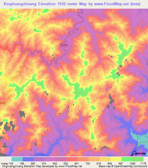 Xinghuangzhuang,China Elevation Map