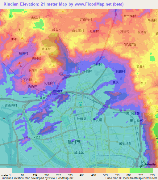 Xindian,China Elevation Map