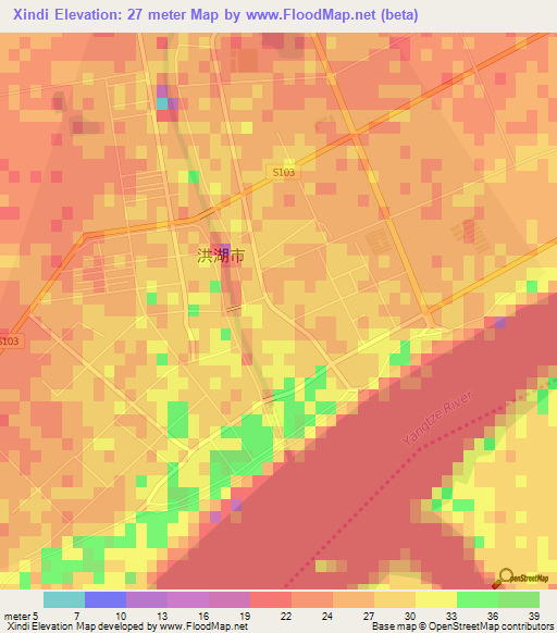 Xindi,China Elevation Map
