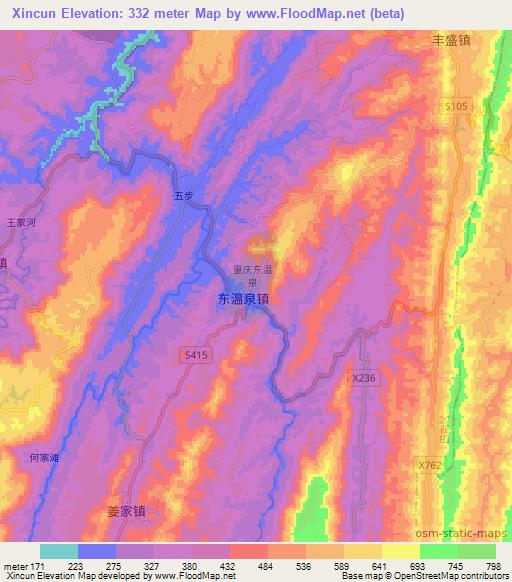 Xincun,China Elevation Map