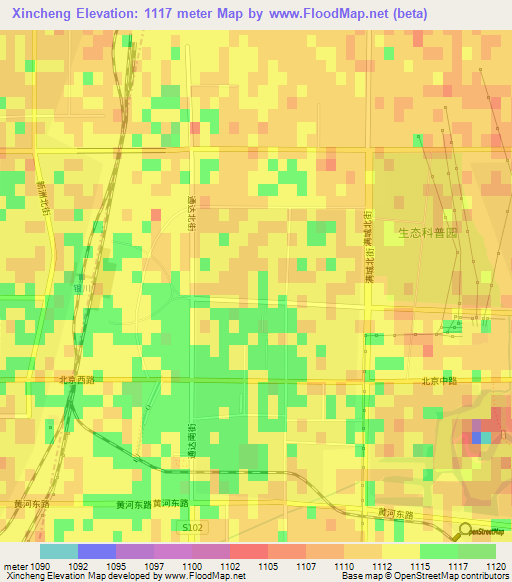 Xincheng,China Elevation Map