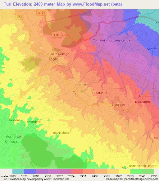 Turi,Kenya Elevation Map