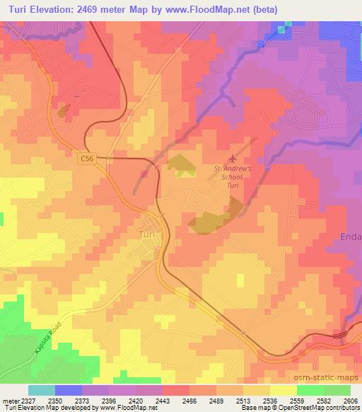 Turi,Kenya Elevation Map