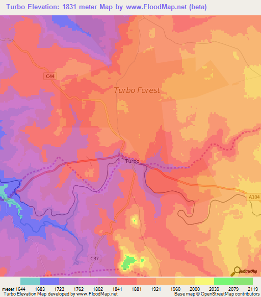 Turbo,Kenya Elevation Map