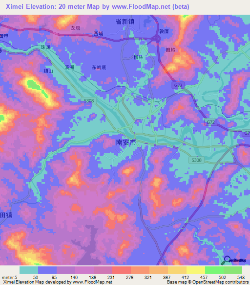 Ximei,China Elevation Map