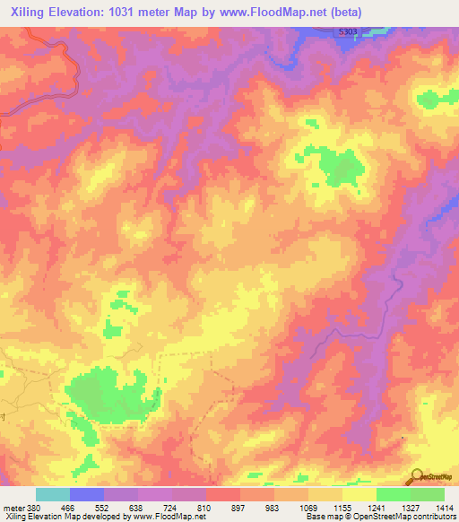 Xiling,China Elevation Map